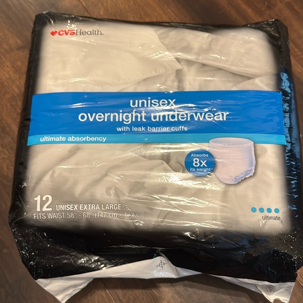 Unisex CVS Health Overnight Underwear Ultimate Absorbency 12 Briefs Extra Large